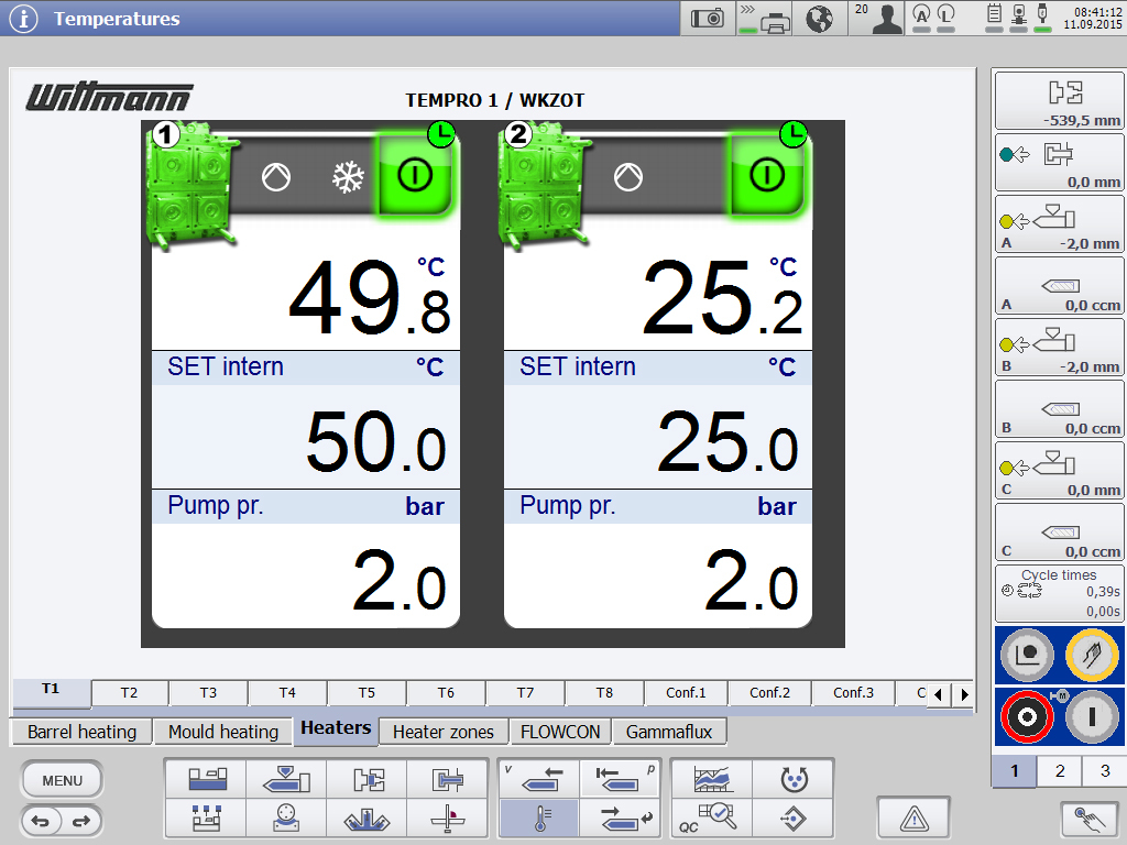 Injection molding machine as a control terminal for TEMPRO plus D temperature controllers