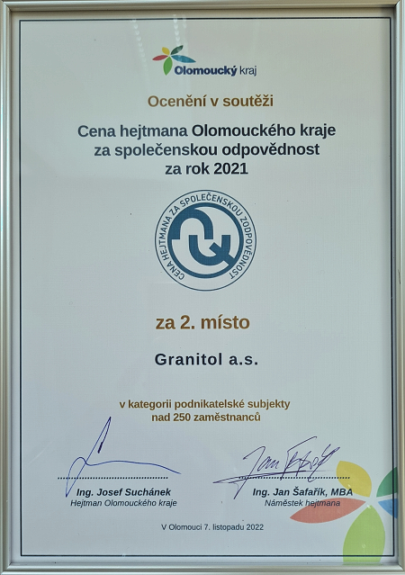 Granitol - cena Olomouckého kraje za spoloenskou odpovdnost